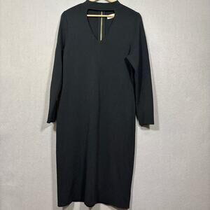 Eliza J‎ Black Long Sleeve Dress 1X Plus Cutout Minimal Chic Gold Zip  Detail